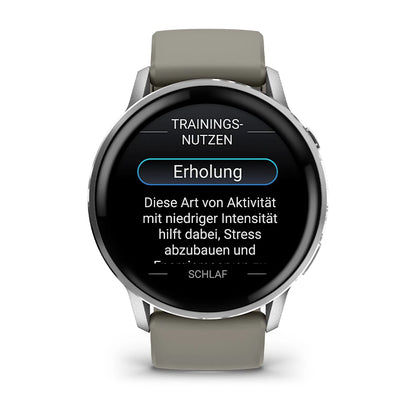 Garmin Venu® 4 - 45 mm Schwarz/Silber mit Schnellwechsel-Silikon-Armband 22 mm Grau