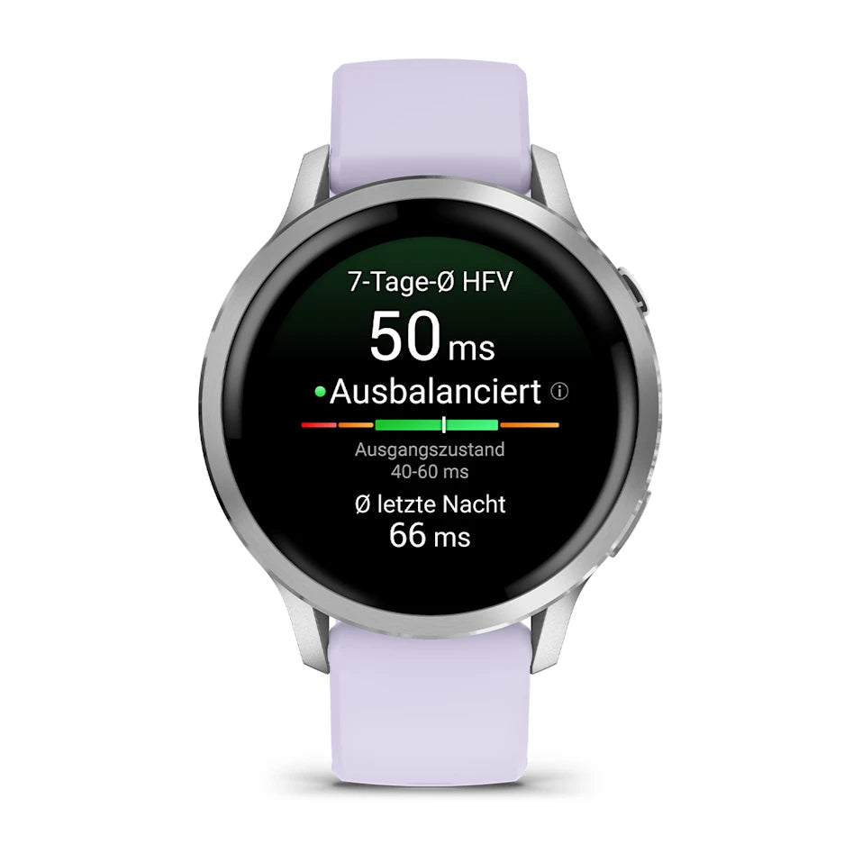 Garmin Venu® 4 - 41 mm Grau/Silber mit Schnellwechsel-Silikon-Armband 18 mm Lavendelblau
