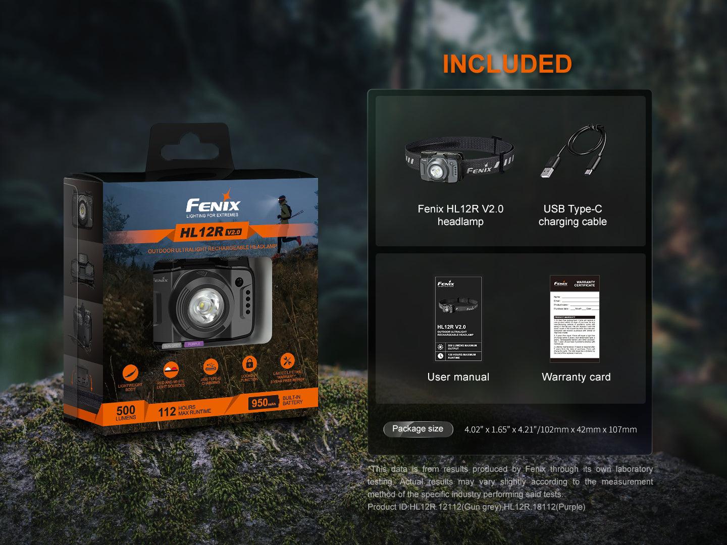 Fenix HL12R V2.0 Ultraleichte wiederaufladbare Stirnlampe, 500 Lumen