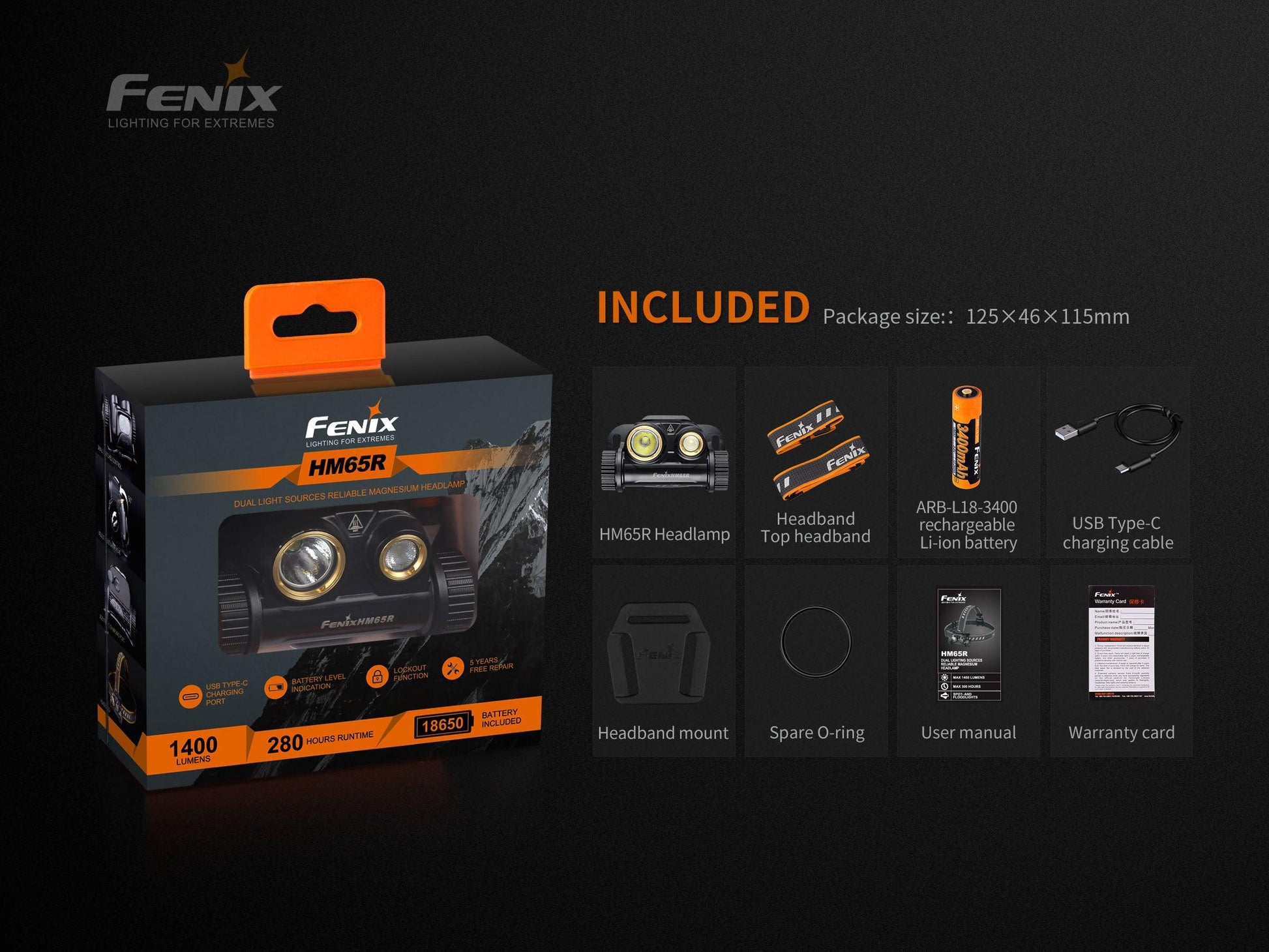 Fenix HM65R Tri-Proof Magnesium Stirnlampe mit dualer Lichtquellen, 1400 Lumen – Bild 
