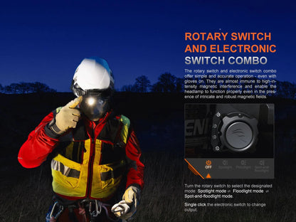 Fenix HP35R Hochleistungs-Stirnlampe mit Mehrfach-Lichtquellen für Such- und Rettungseinsätze, 4000 Lumen