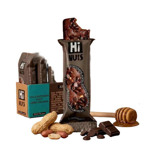 HiNUtS Lieblingsbox Schoko (12 Stück), dunkler Energieriegel mit Schokotropfen, Erdnussmus und Honig – Default Title