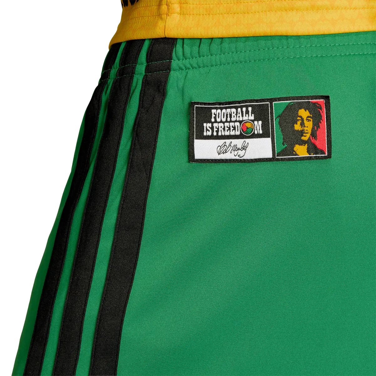 Jamaika Herrenfußballhose Homeshort 2026, Bob Marley, Heimshorts mit Climacool für Spiel und Fanmomente - machsport – Bild 