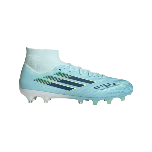 Adidas Fußballschuhe F50 Sparkfusion Pro, Mid Cut Fußballschuhe für feste Böden und Kunstrasen mit Primeknit Schaft – hellblau / 44 2/3
