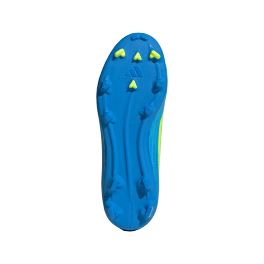 Adidas Kinderfußballschuhe F50 League LL FG/MG, schnürlose Fußballschuhe für feste Böden und Kunstrasen mit Sprintplate 360 – Rückansicht – blau / 32