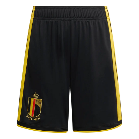 Belgien Kinderfußballshort Home 2026, Heimshorts mit Climacool für Spiel, Training und Fan Einsatz – schwarz / 128