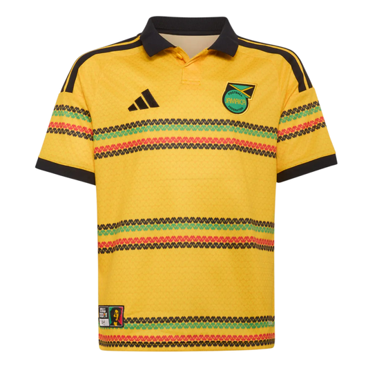 Jamaika Kinderfußballshirt Home Jersey 2026, Bob Marley, Kinder Heimtrikot mit Climacool für Spiel und Fanmomente – gelb / 128