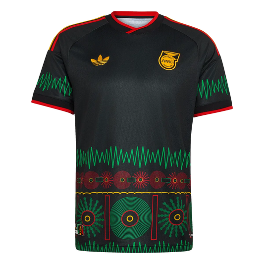 Jamaika Herrenfußballshirt Away Jersey 2026, Bob Marley Auswärtstrikot mit Climacool für Spiel und Fanmomente – schwarz / S