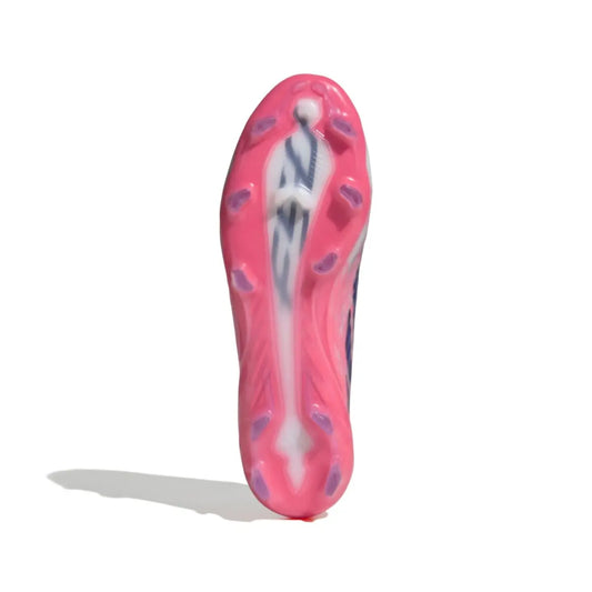 Adidas Fußballschuhe F50 Hyperfast Pro FG, Cloud White / Solar Purple / Solar Turbo – Rückansicht – weiß / 46 2/3
