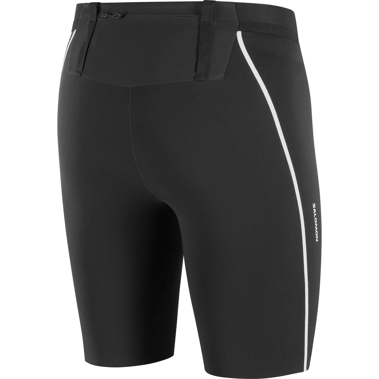 Salomon Sense Stow Short Tights 9, Laufshorts Tight mit Stauraumsystem und Reißverschlusstasche für Trailrunning, deep black