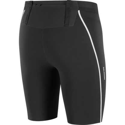Salomon Sense Stow Short Tights 9, Laufshorts Tight mit Stauraumsystem und Reißverschlusstasche für Trailrunning, deep black