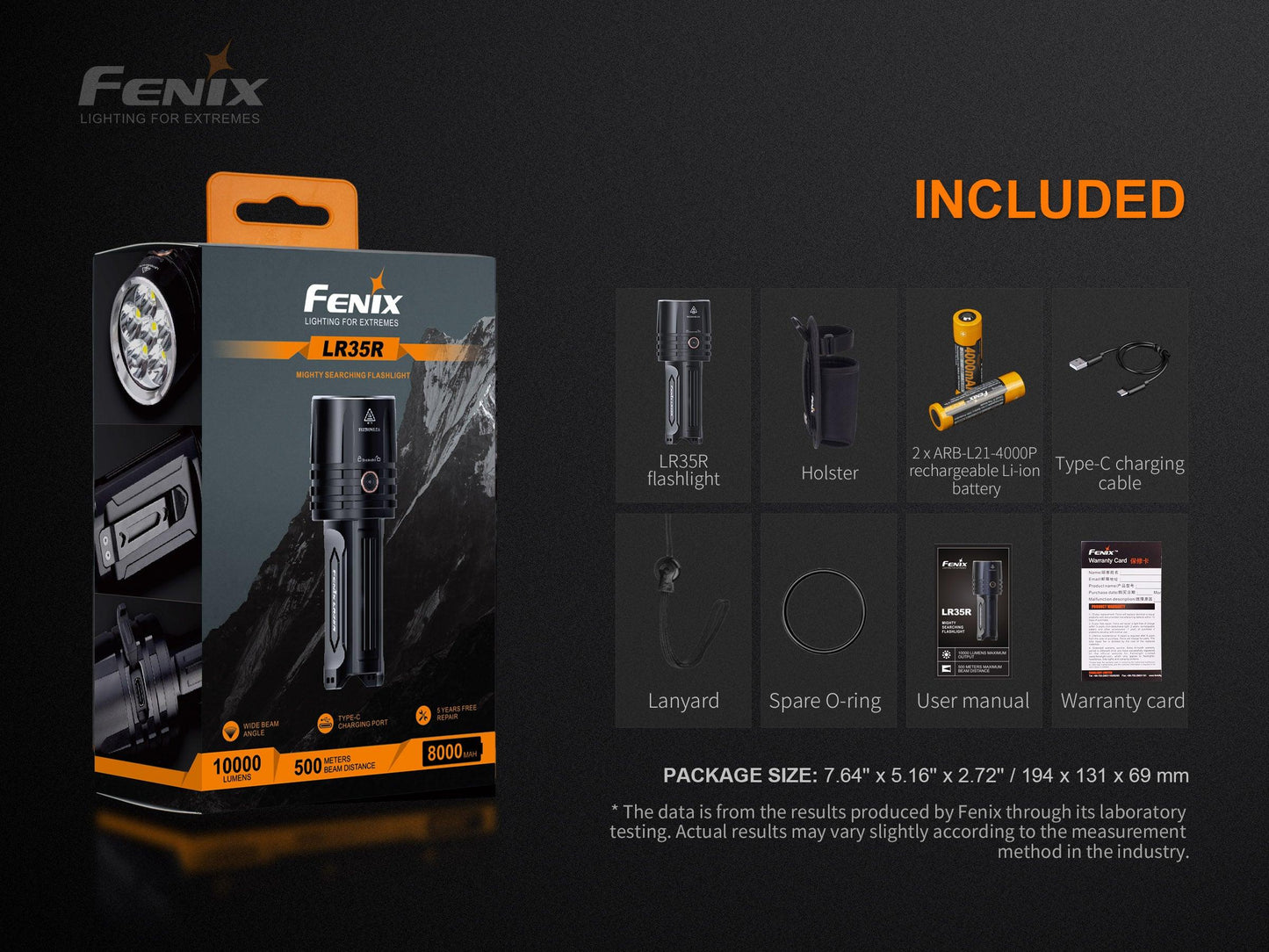 Fenix LR35R Kraftvolle, kompakte Suchlampe, 10000 Lumen
