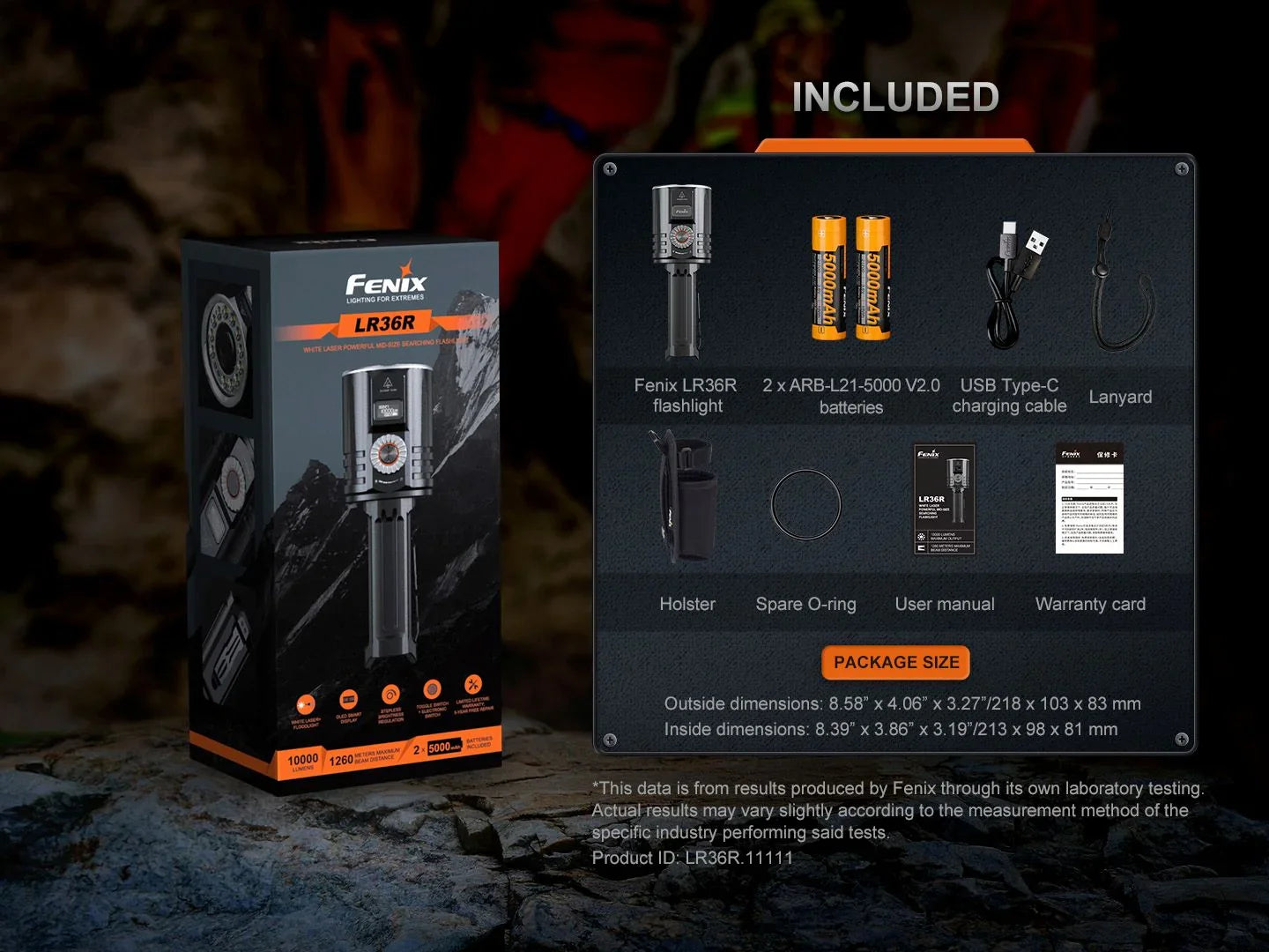 Fenix LR36R kompakte, leistungsstarke Suchlampe mit weißem Laserstrahl, 10000 Lumen