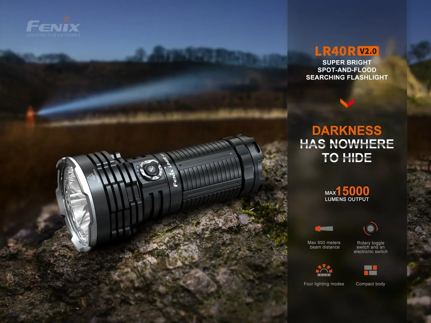Fenix LR40R V2.0 Superhelle Hochleistungs-Suchlampe mit Spot- und Flutlichtfunktion, 15000 Lumen – Bild 