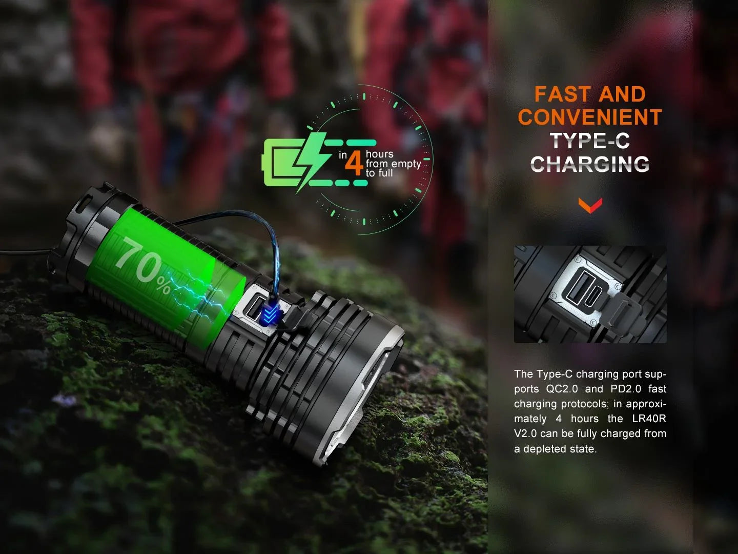 Fenix LR40R V2.0 Superhelle Hochleistungs-Suchlampe mit Spot- und Flutlichtfunktion, 15000 Lumen
