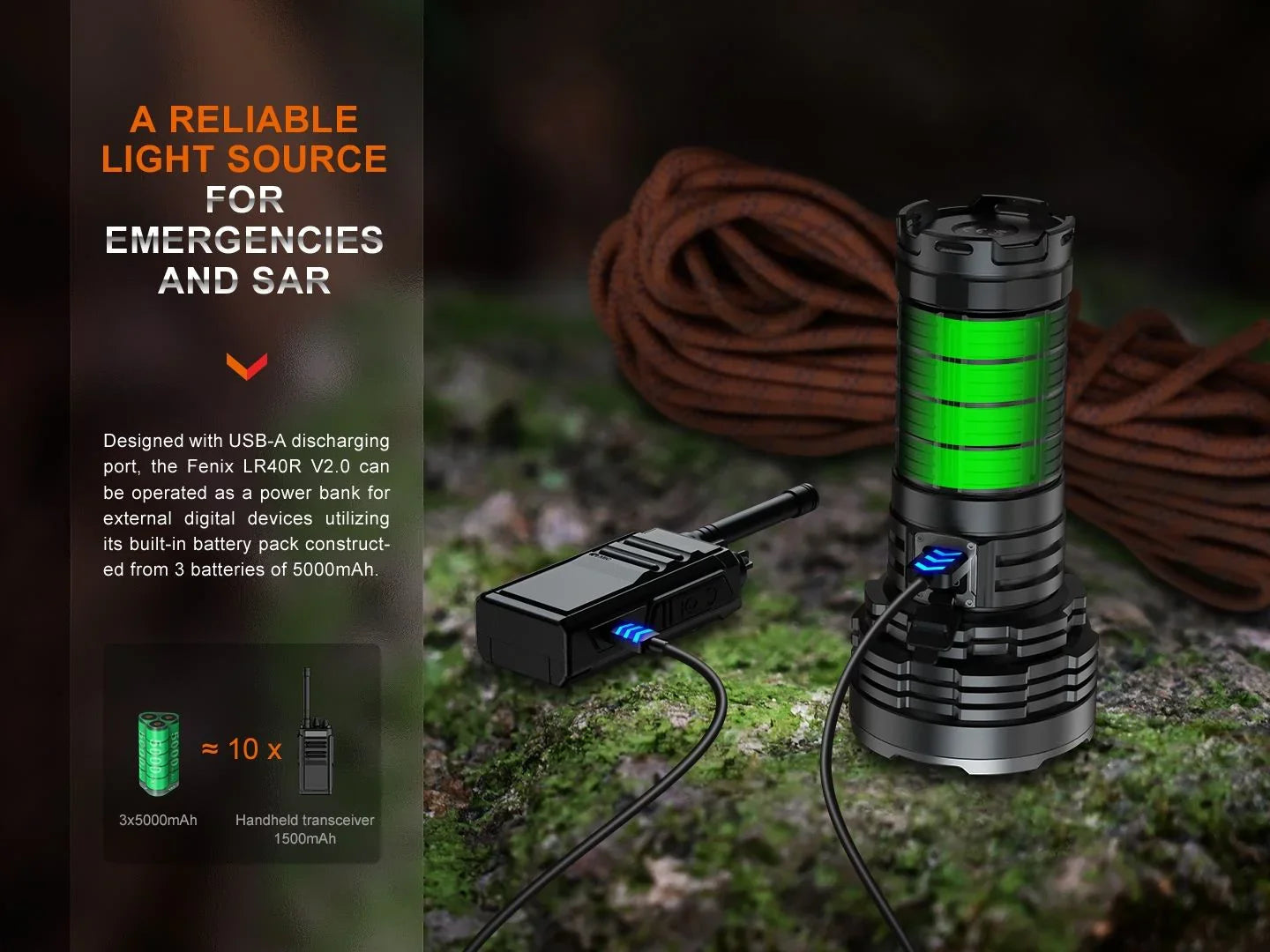 Fenix LR40R V2.0 Superhelle Hochleistungs-Suchlampe mit Spot- und Flutlichtfunktion, 15000 Lumen – Bild 