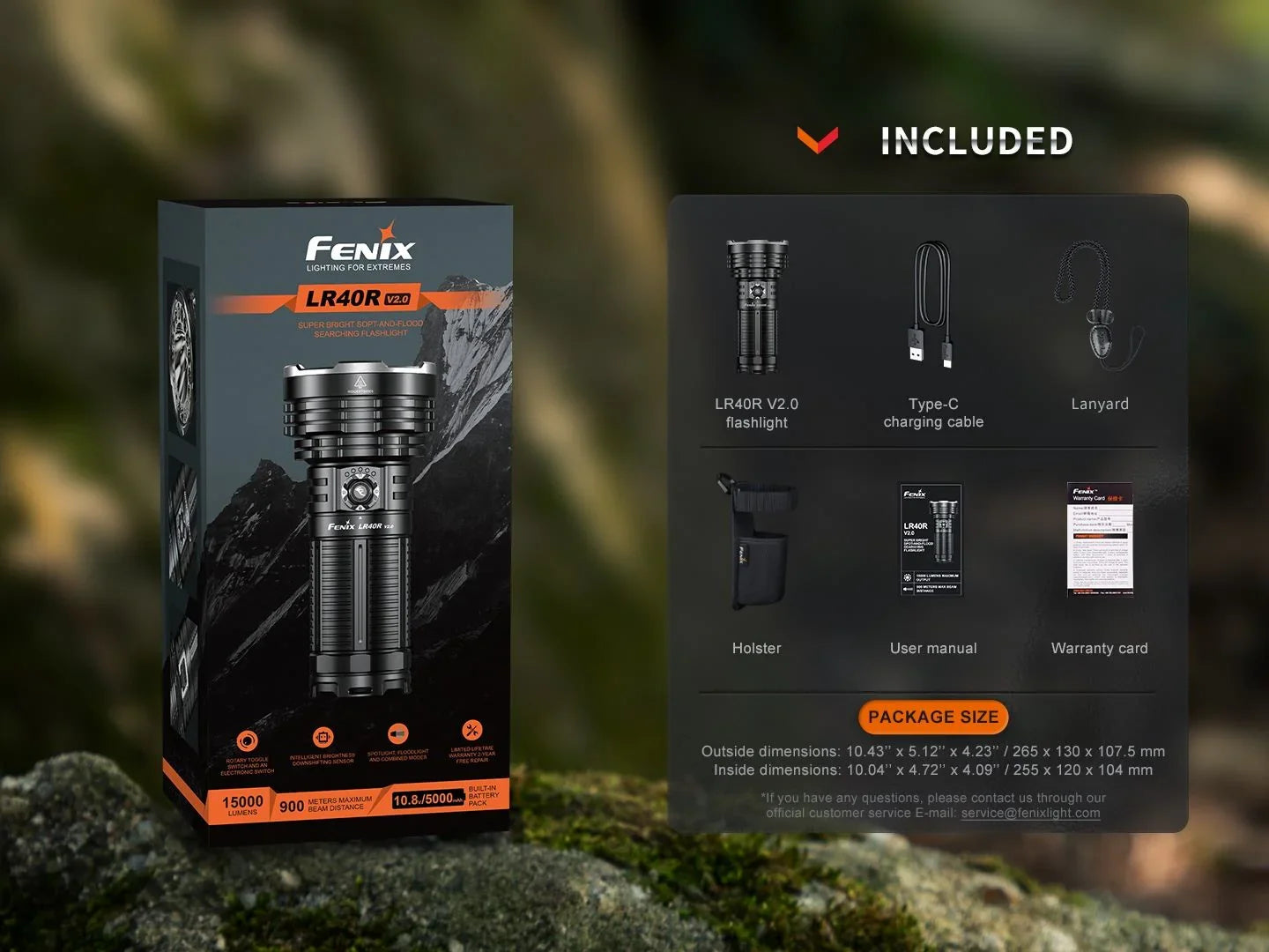 Fenix LR40R V2.0 Superhelle Hochleistungs-Suchlampe mit Spot- und Flutlichtfunktion, 15000 Lumen