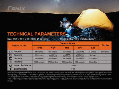 Fenix PD25R Kompakte, wiederaufladbare Taschenlampe, 800 Lumen