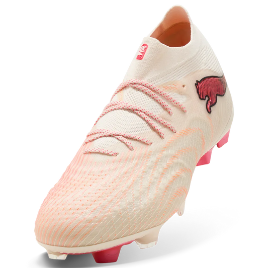 Puma Fußballschuhe Future 9 Ultimate FG, Sugared Allmond-Puma White-Ultra-Red-Puma – Rückansicht – rot / 40