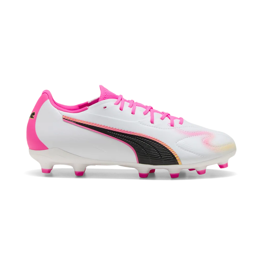 Puma Kinderfußballschuhe King 20 Match FG/AG, White-Poison Pink-Bright Aqua