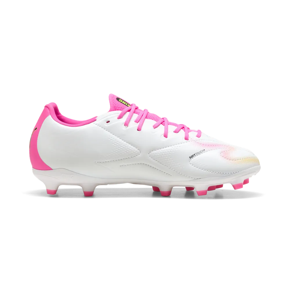 Puma Kinderfußballschuhe King 20 Match FG/AG, White-Poison Pink-Bright Aqua