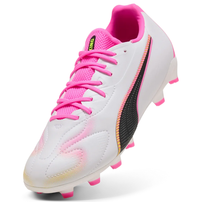 Puma Kinderfußballschuhe King 20 Match FG/AG, White-Poison Pink-Bright Aqua