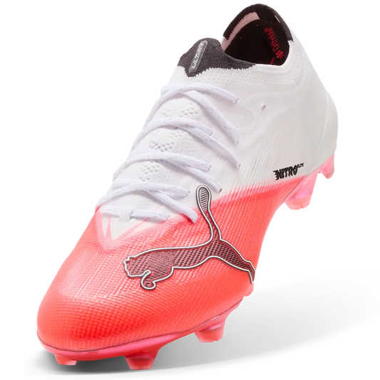 Puma Fußballschuhe Ultra Nitro 7 Ultimate FG, Ultra Red-PUMA Black-PUMA White – Rückansicht – Weiss/Orange / 41