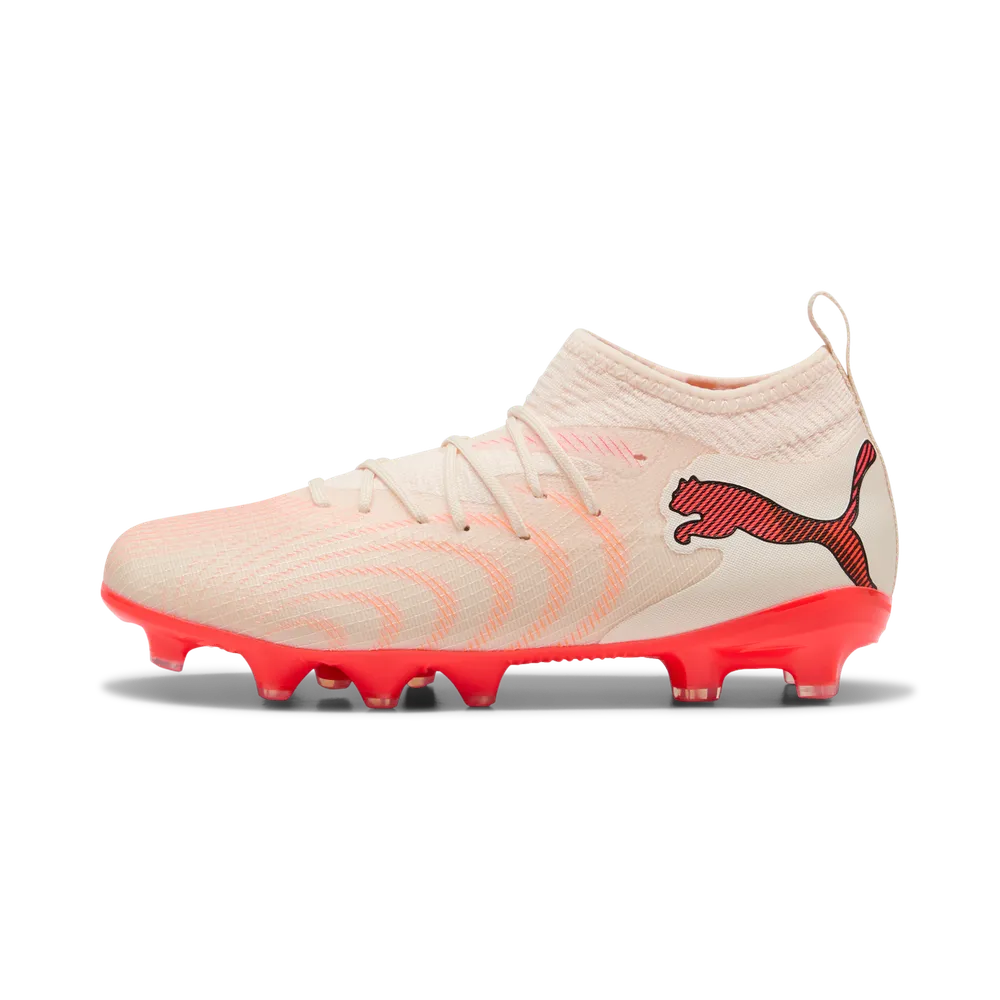 Puma Kinderfußballschuhe Future 9 Match FG/AG, Sugared Almond-PUMA White-Ultra Red-PUMA Black – Bild 