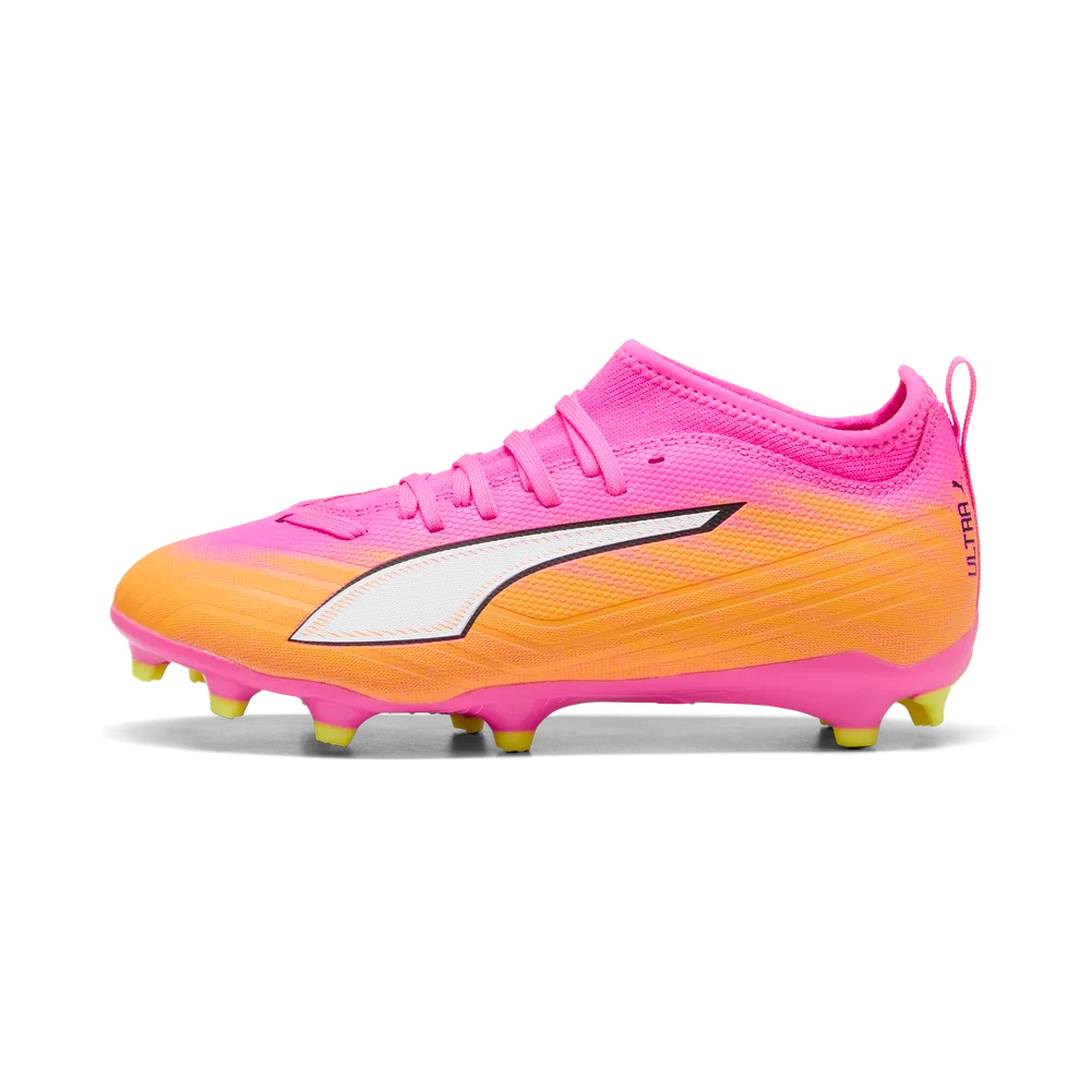 Puma Kinderfußballschuhe Ultra 6 Match FG/AG, Poison Pink-PUMA White-Sun Stream-Bright – Bild 