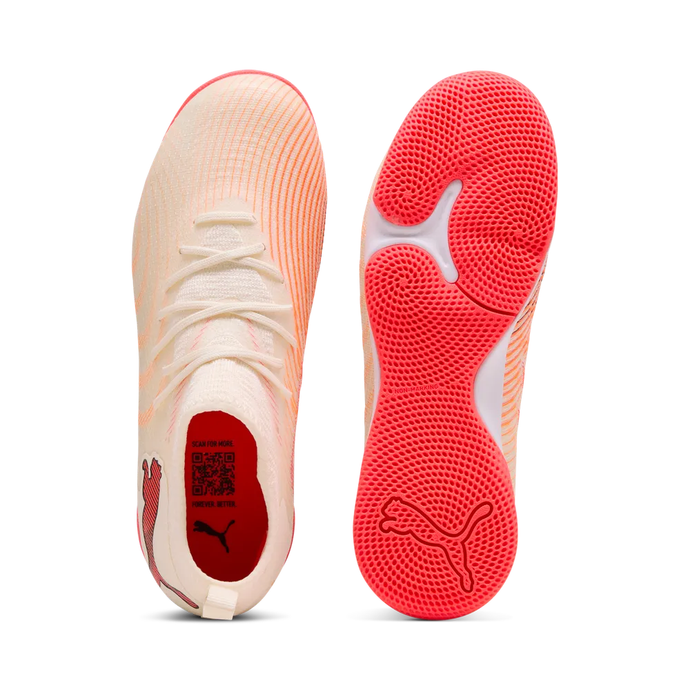 Puma Kinderhallenfußballschuhe Future 9 Match IT, Sugared Almond-PUMA White-Ultra Red-PUMA Black – Bild 