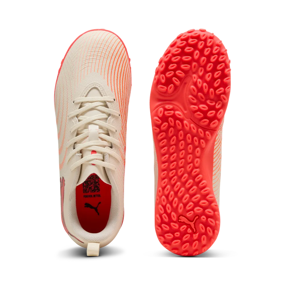 Puma Kinderhallenfußballschuhe Future 9 Play TT, Sugared Almond-PUMA White-Ultra Red-PUMA Black – Bild 