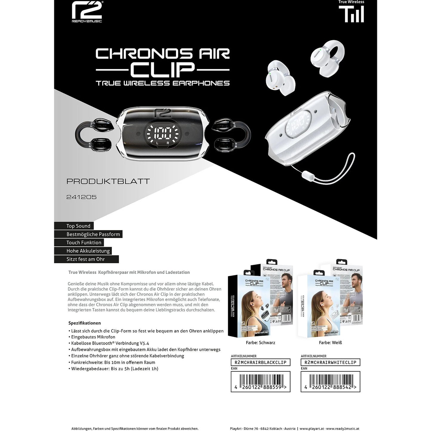 Ready2Music In-Ear Kopfhörer Cronos Air Clip