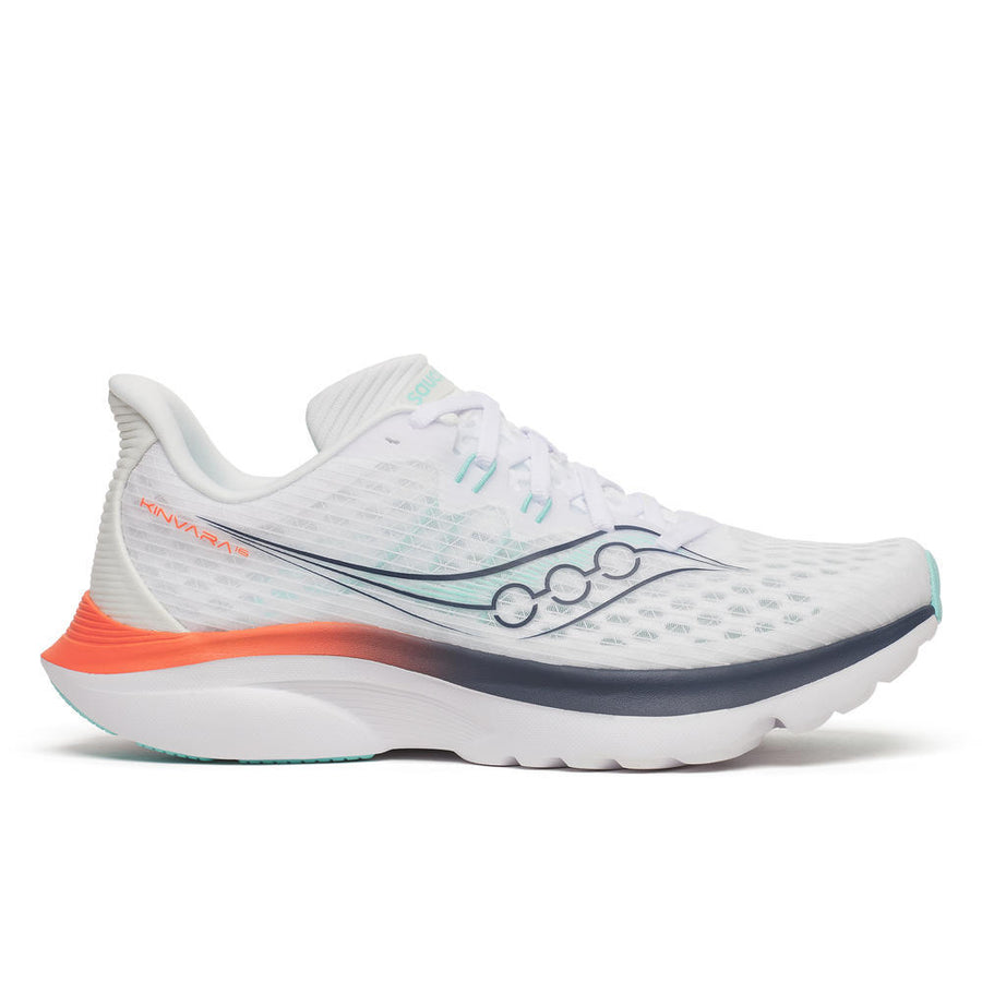 Saucony Damenlaufschuhe Kinvara 16, leichter Laufschuh für schnelle Läufe und flexibles Alltagstraining, white/navy, Größe 38 - machsport
