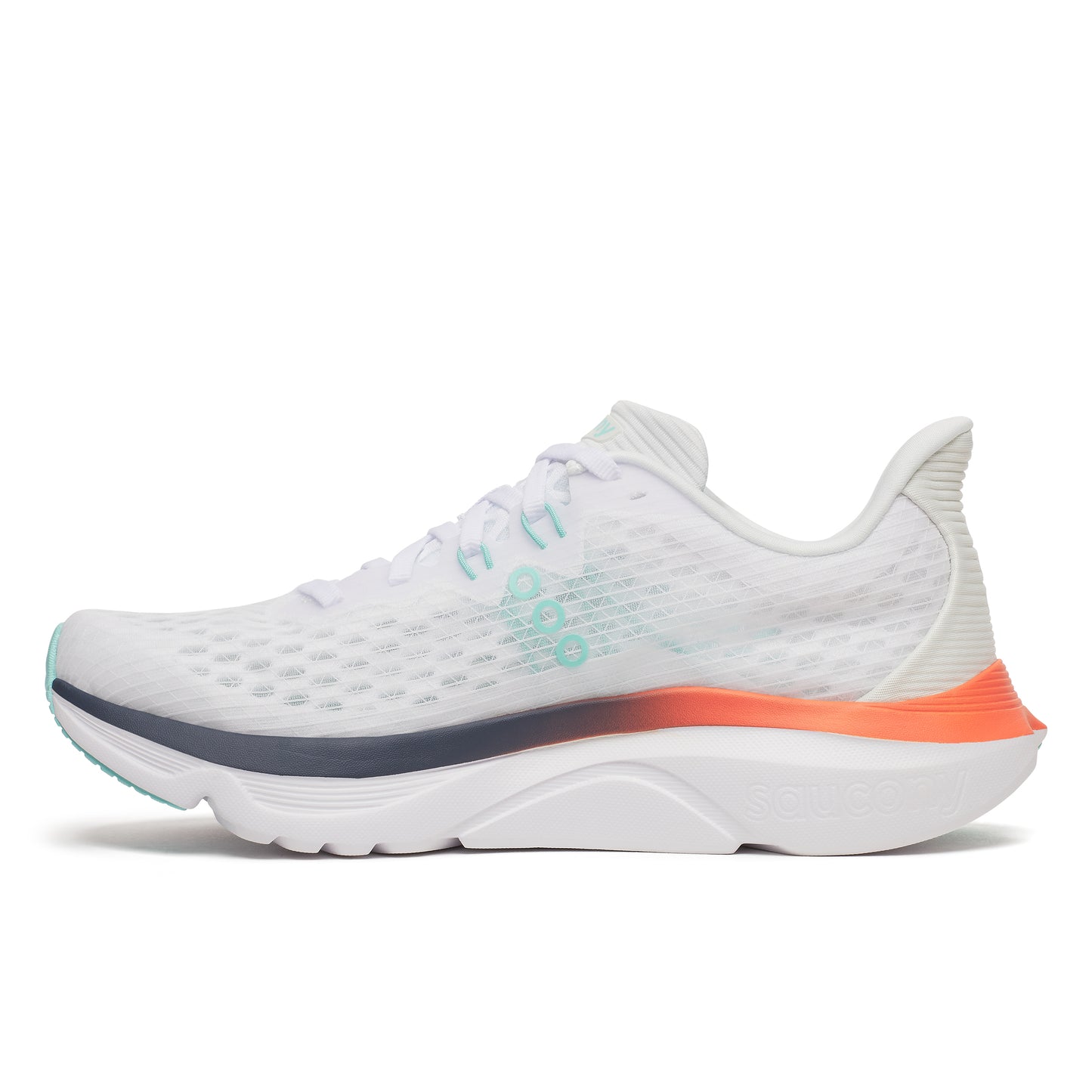 Saucony Damenlaufschuhe Kinvara 16, leichter Laufschuh für schnelle Läufe und flexibles Alltagstraining, white/navy, Größe 38 - machsport