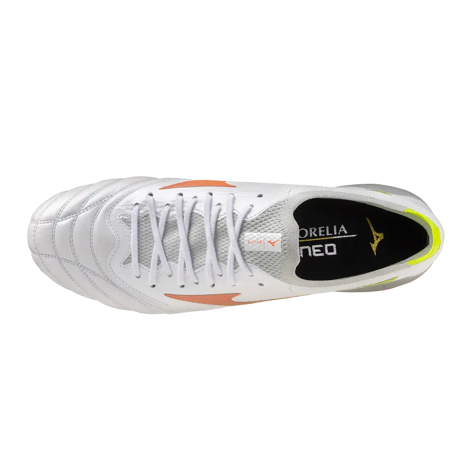 Mizuno Fußballschuhe Morelia Neo V B Elite, White/lava Orange/evening Primrose