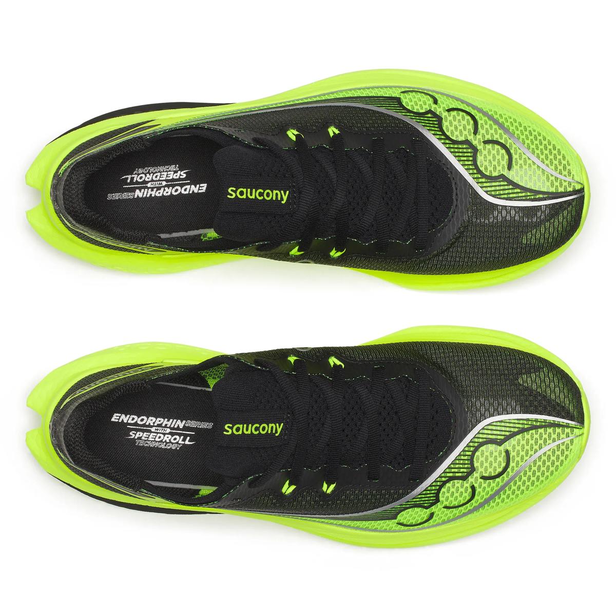 Saucony Herrenlaufschuhe Endorphin Pro 5, Wettkampfschuhe für Herren, seitliche Ansicht mit atmungsaktivem Obermaterial