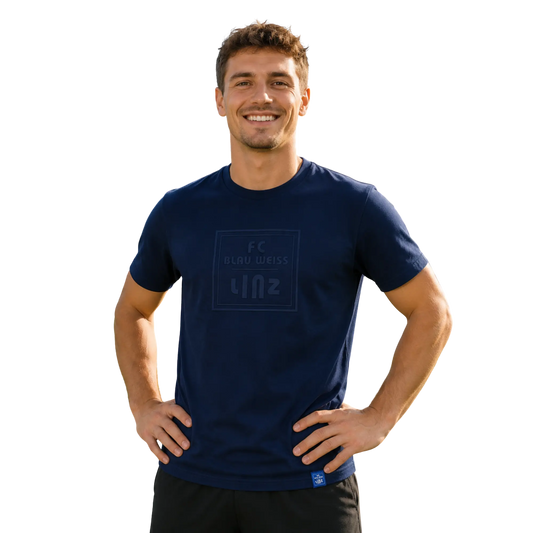 FC Blau Weiß Linz T-Shirt mit geprägtem Logo – blau / S