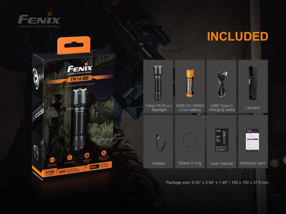 Fenix TK16 V2.0 Taktische Taschenlampe mit Doppelschalter, 3100 Lumen