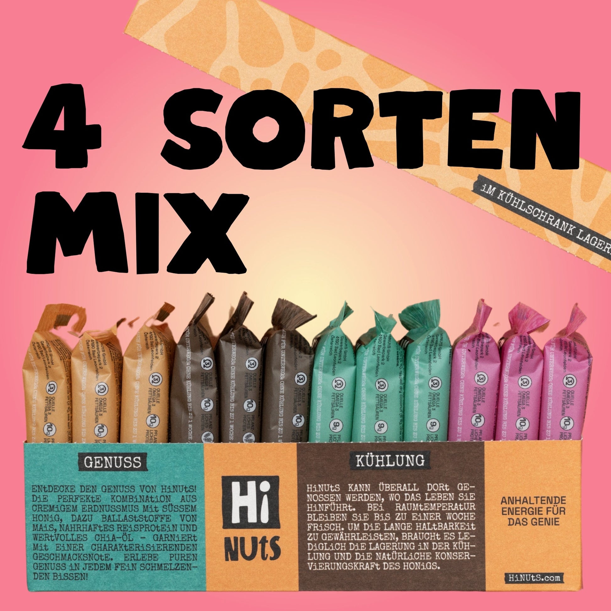 HiNUtS Lieblingsbox MIX (4x3 Riegel), Energieriegel mit Erdnuss, Himbeere, Kokos und Schoko – Bild 