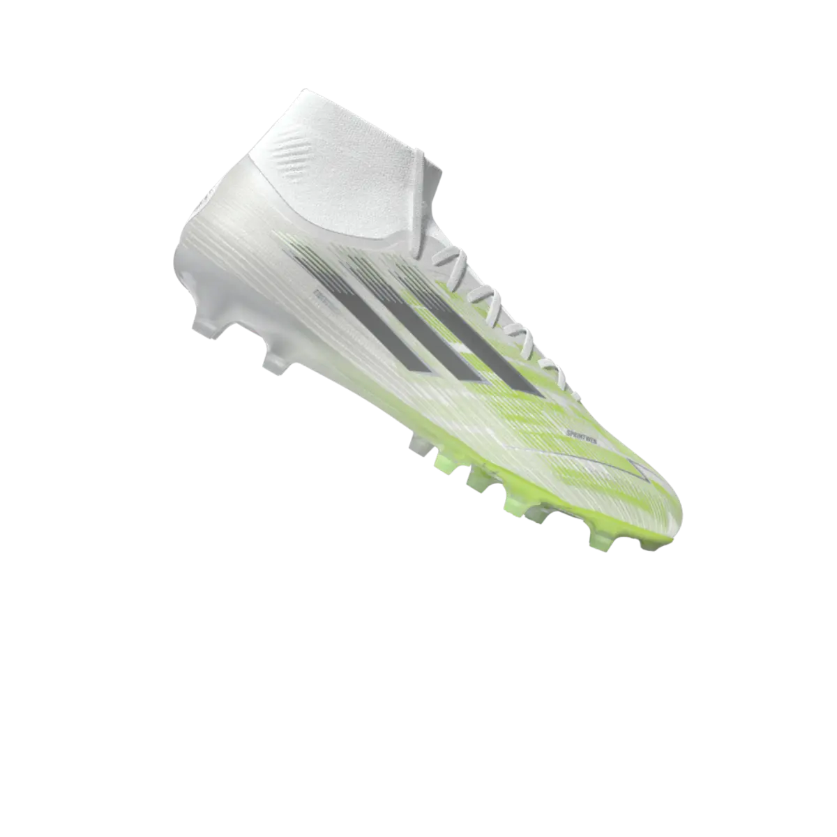 Adidas Fußballschuhe F50 Sparkfusion Pro FG/AG auf Rasen und Kunstrasen, seitliche Ansicht, modernes Design, transparente Details – Bild 