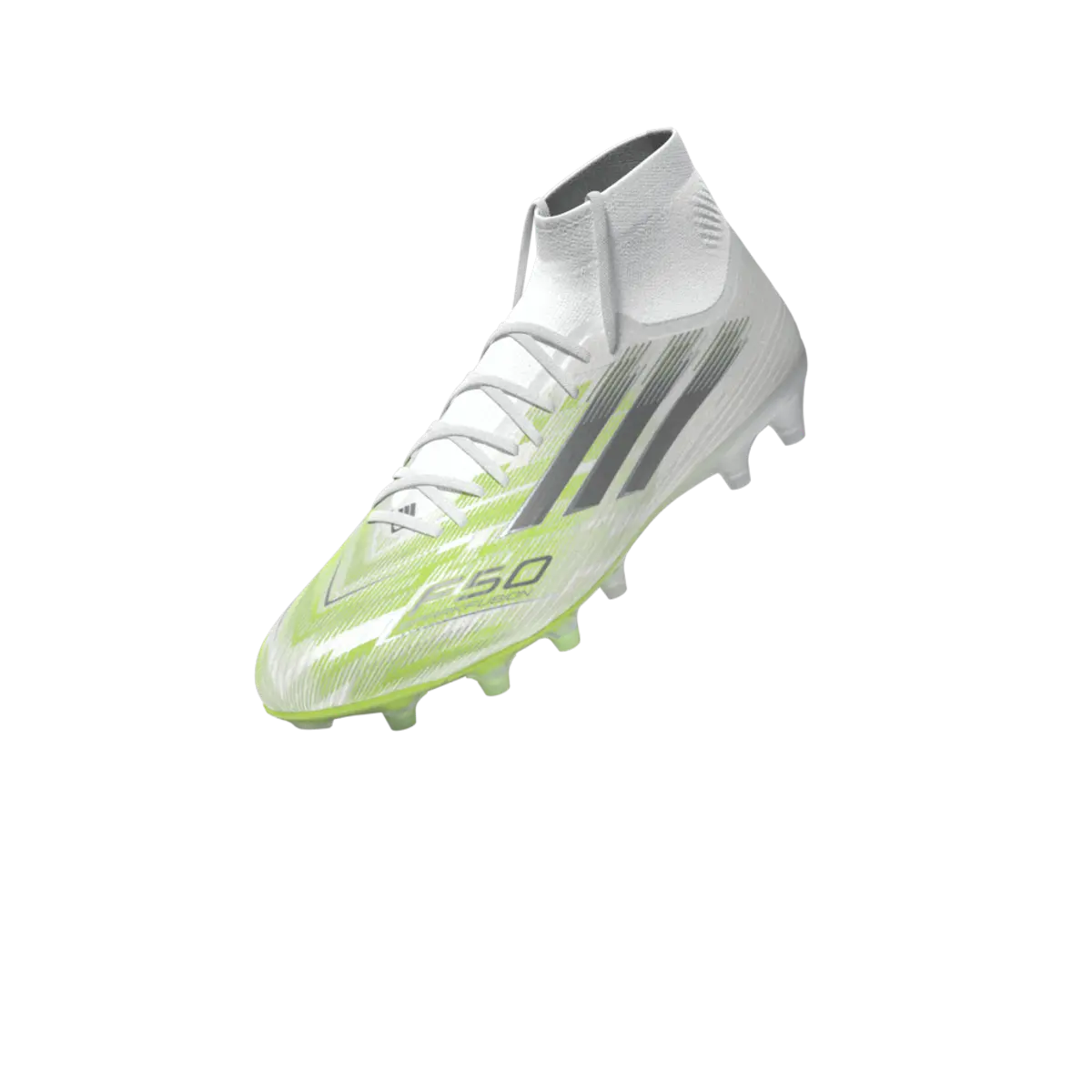 Adidas Fußballschuhe F50 Sparkfusion Pro FG/AG auf Rasen- und Kunstrasen, seitliche Ansicht, transparente 3D-Darstellung – Bild 