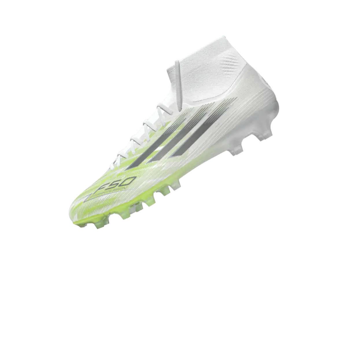 Adidas Fußballschuhe F50 Sparkfusion Pro FG/AG auf Rasen und Kunstrasen, seitliche Ansicht, transparentes Design. – Bild 