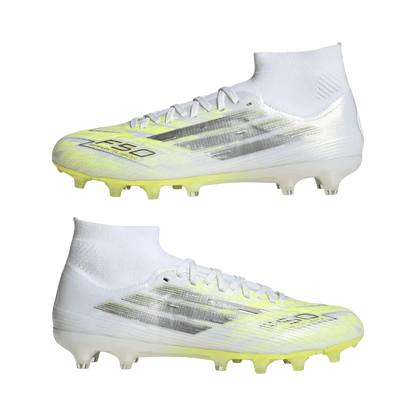 Adidas Fußballschuhe F50 Sparkfusion Pro FG/AG auf Rasen und Kunstrasen, spiegelbildlich dargestellt, mit transparentem Hintergrund