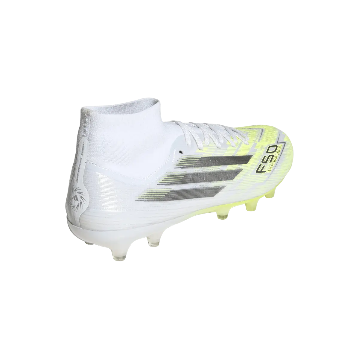 Adidas Fußballschuhe F50 Sparkfusion Pro FG/AG, Rasen- und Kunstrasenfußballschuhe, seitliche und Oberansicht, transparentes Bild