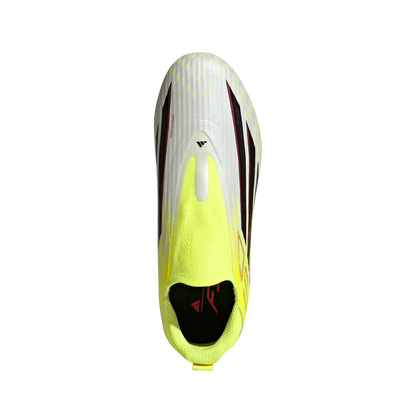 Adidas Kinderfußballschuhe F50 League LL FG/MG, Rasen- und Kunstrasenfußballschuhe, seitlicher Blick auf transparente Schuhe