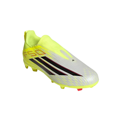 Adidas Kinderfußballschuhe F50 League LL FG/MG, Rasen- und Kunstrasenfußballschuhe, seitliche und obere Ansicht