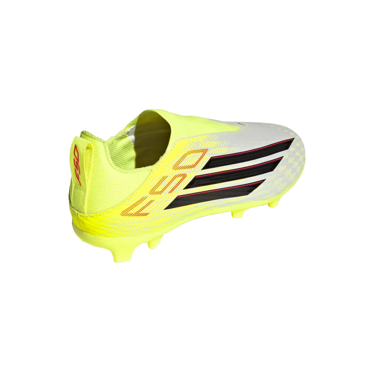 Adidas Kinderfußballschuhe F50 League LL FG/MG auf Rasen- und Kunstrasen, seitliche Top-Ansicht, transparente Hintergrund. – Bild 