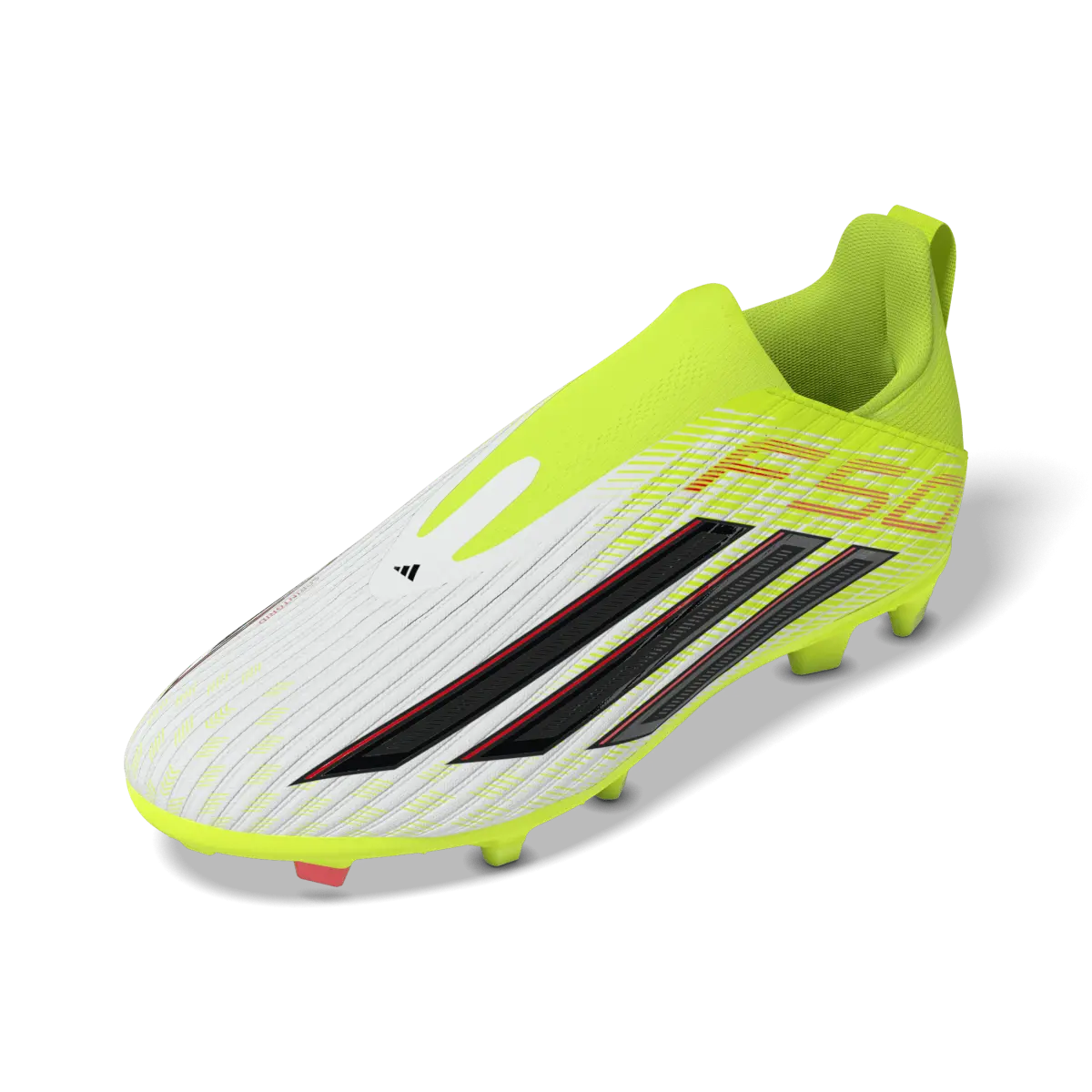 Adidas Kinderfußballschuhe F50 League LL FG/MG, Rasen- und Kunstrasenschuhe, seitliche Ansicht, 3D-Rendering – Bild 