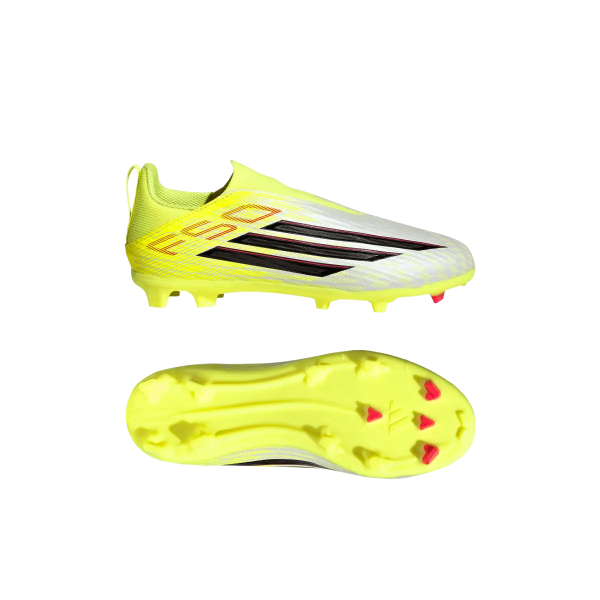 Adidas Kinderfußballschuhe F50 League LL FG/MG, Rasen- und Kunstrasenschuhe, seitliche Ansicht mit Sohle und Obermaterial – Bild 