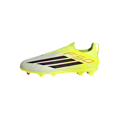 Adidas Kinderfußballschuhe F50 League LL FG/MG für Rasen und Kunstrasen, seitliche Ansicht, bequemes Fußballschuh-Design.